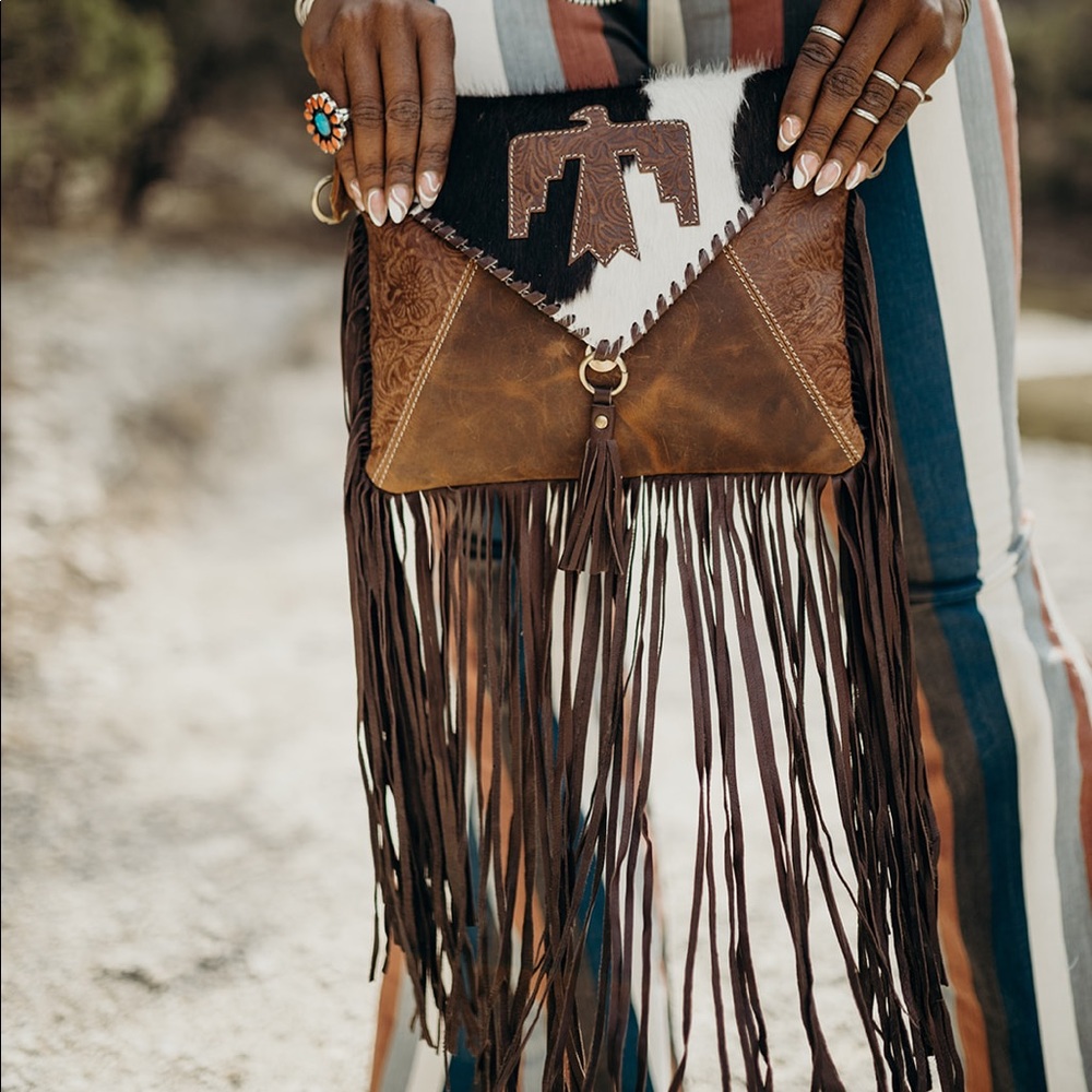 Haute Southern Hyde Western Fashion Thunderbird Fringe Crossbody Purse